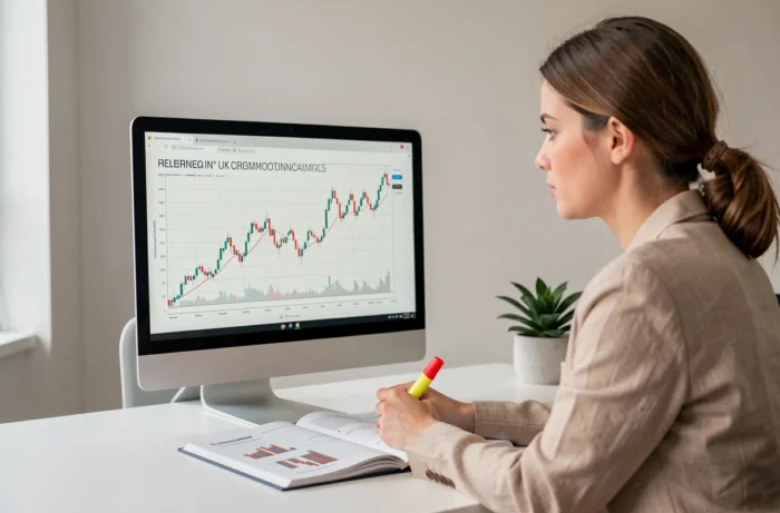 Une femme choisissant un seul marché et une seule stratégie de trading sur son ordinateur de bureau